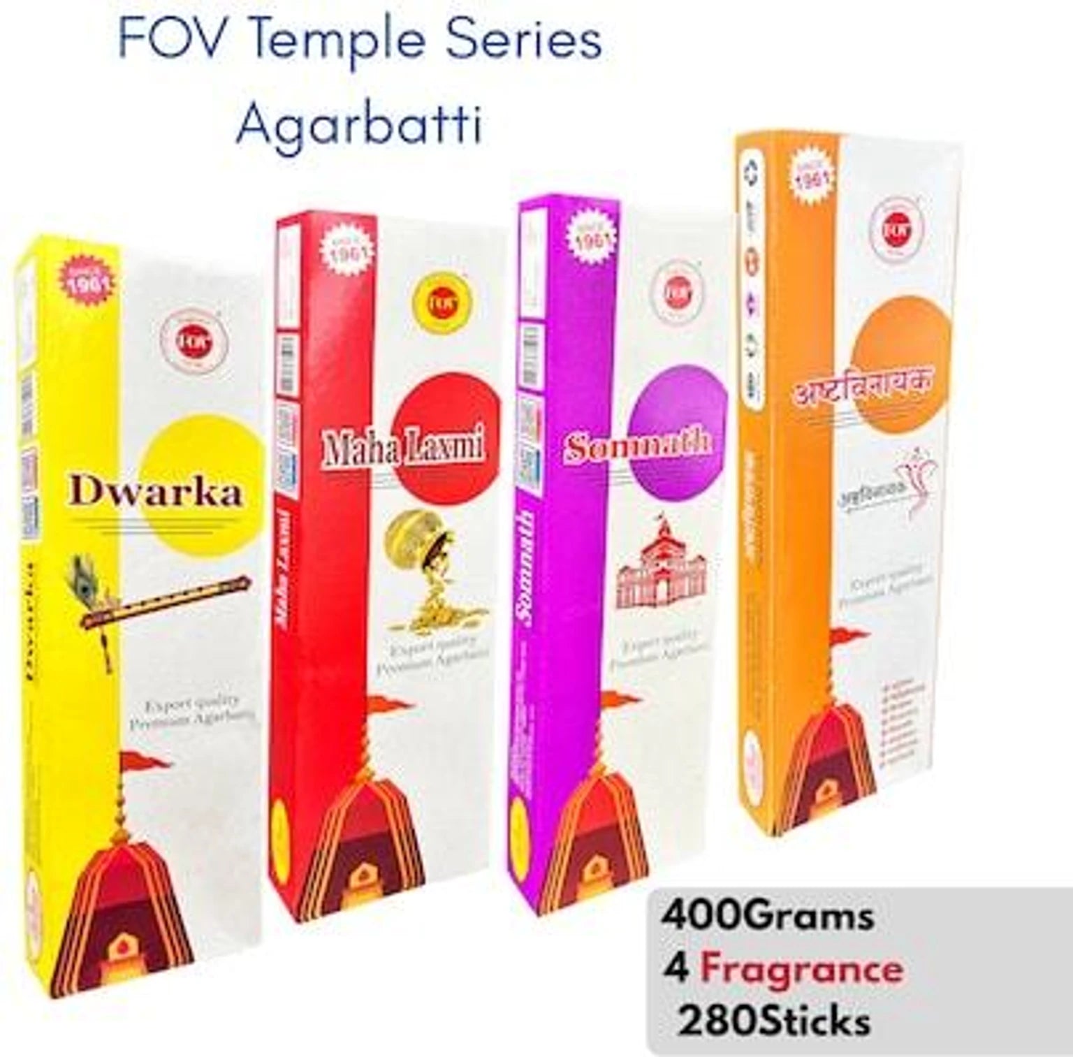Premium 4 in 1 Incense Sticks | Temple Series - Dwarka, Somnath, Ashtavinayak, Mahalaxmi