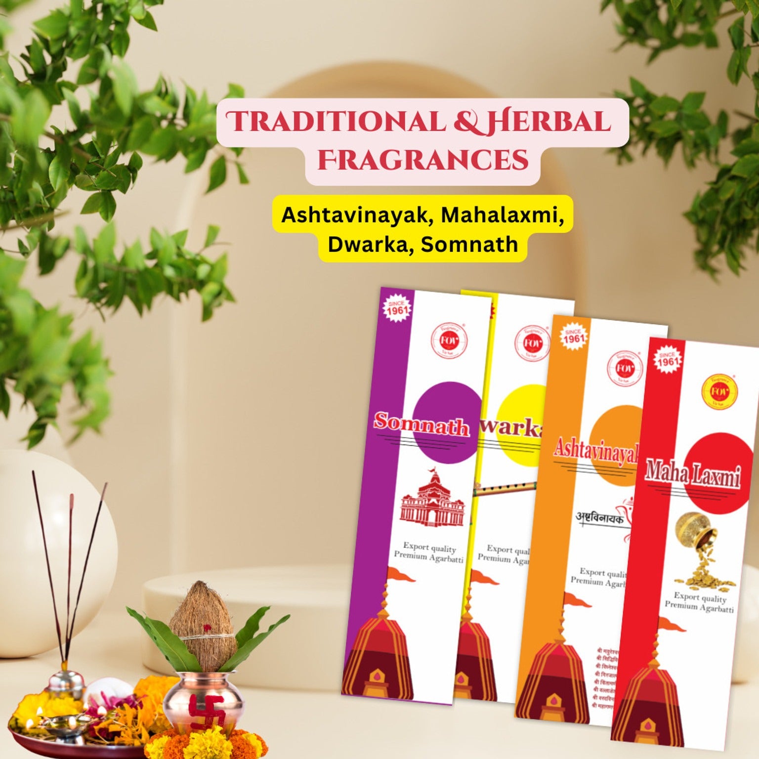 Premium 4 in 1 Incense Sticks | Temple Series - Dwarka, Somnath, Ashtavinayak, Mahalaxmi